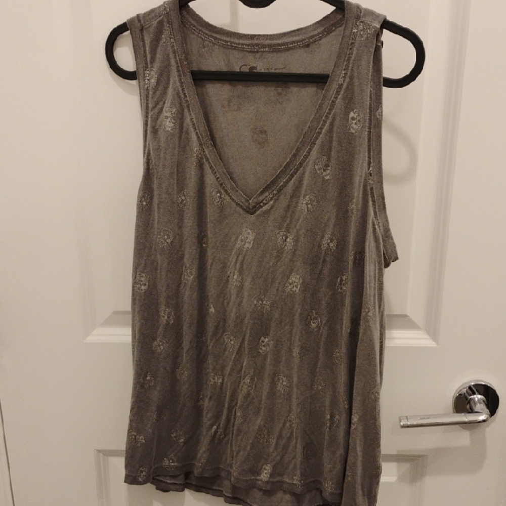 Cable & Gauge Metallic Gray Tank Top Skull Print Women's Large